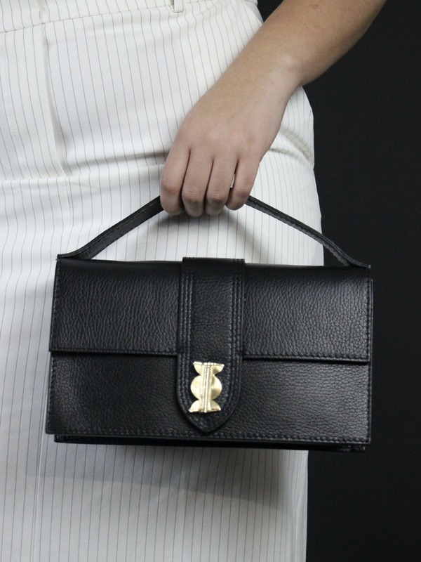 GRAND SAC EN CUIR NOIR RECTANGULAIRE AVEC POIDS AKAN