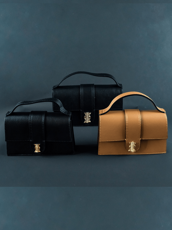 PETIT SAC EN CUIR NOIR RECTANGULAIRE AVEC POIDS AKAN
