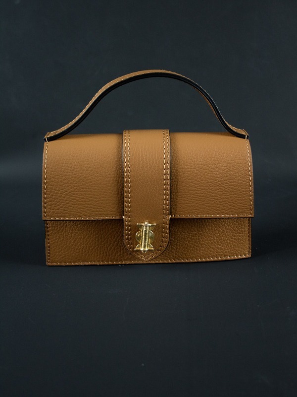 PETIT SAC EN CUIR CAMEL RECTANGULAIRE AVEC POIDS AKAN