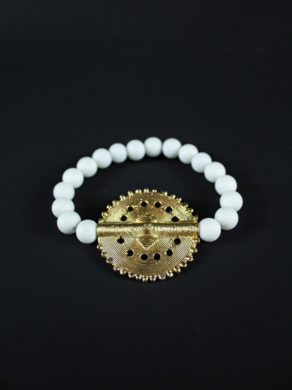 Bracelet avec perles de pierre et Poids Akan Grand Soleil