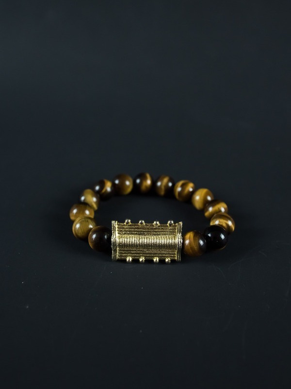Bracelet avec oeil de tigre et Poids Akan Lame de rasoir