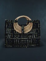 Sac en tissu avec poignée en osier - Motif Ankara
