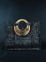 Sac en tissu avec poignée en osier - Motif Labyrinthe