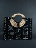 Sac en tissu avec poignée en osier - Motif Totem