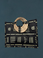 Sac en tissu avec poignée en osier - Motif trait