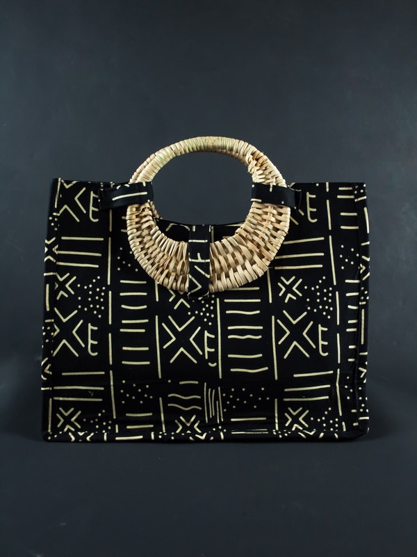 Sac en tissu avec poignée en osier - Motif x