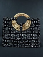 Sac en tissu avec poignée en osier - Motif Cauris