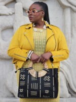 Sac en tissu avec poignée en osier - Motif trait