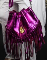 SAC EN CUIR NOIR À FRANGES AVEC POIDS AKAN - Rose