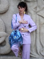 SAC EN CUIR NOIR À FRANGES AVEC POIDS AKAN - Bleu