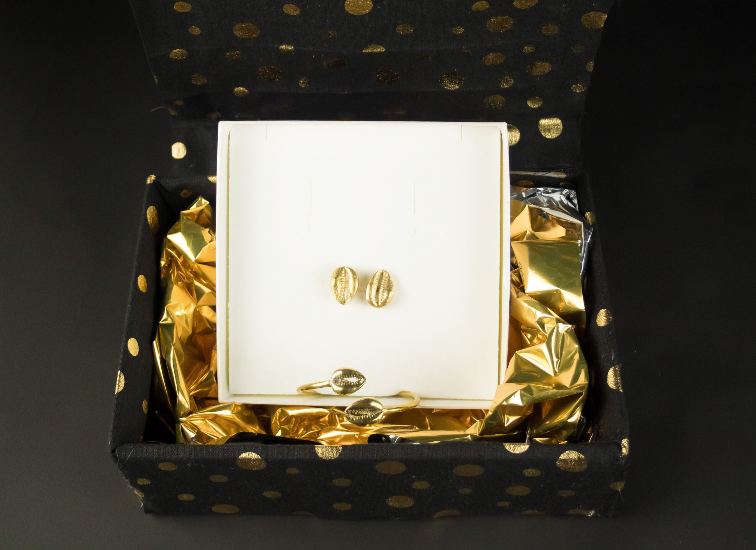 Coffret Bague et Bracelet - Cauris en bronze – Bague Cauris jumeaux